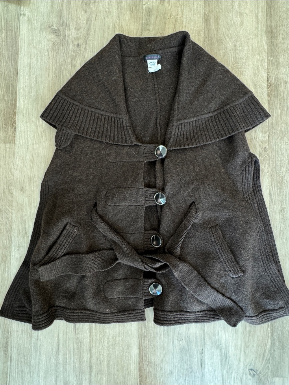 Lara Kazan 100% Merino Wool Riding Hood Cape Poncho in Cocoa One Size Fits All